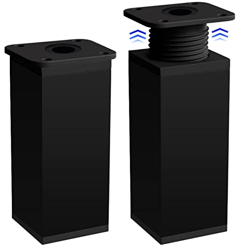 Rusoz Möbelfüße Verstellbar Schwarz 4 Stück, Füße für Möbel Klein Tischbeine 5cm Höhe Quadrat Hergestellt aus Aluminiumlegierung, Höhenverstellbar von 0–20 mm mit Edelstahlschrauben