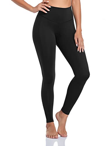coastal rose Damen Yogahose Bequeme Gebürstete 7/8 Länge Hohe Taille Workout Leggings Sport Strumpfhose mit Innentasche, schwarz, S Cover
