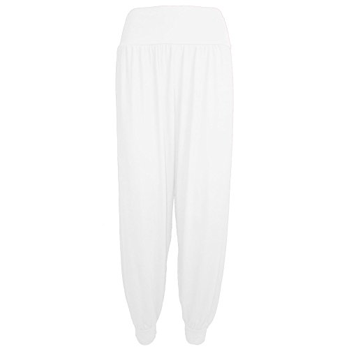 Cloth Garage® Womens Alibaba Harem Ankle Cuff Pants Trousers Women Harem Trouser Alibaba Plain & Printed Elactic Waist Pyjama Bottoms Loose Fit Baggy Pilates Yoga Pants and Summer Trousers White