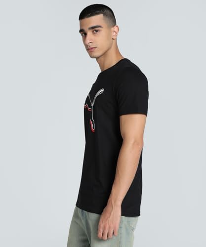 Puma Men Cotton Classic Fit Tees (68709999_Black-Poppy Red, XS