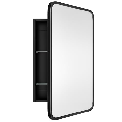 Image of AGDULL Medicine Cabinet with Black Metal Frame Mirror, Overall 16.5 inchx24 inch