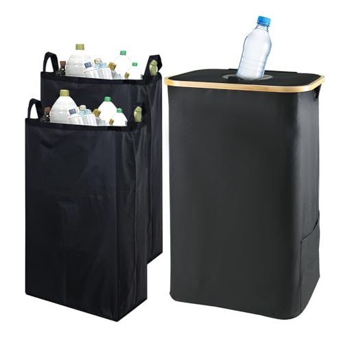 cupeohome Contenedor de reciclaje para cocina, depósito de 100 litros con 2 bolsas interiores reutilizables, contenedores colectores de botellas con tapa, contenedor de reciclaje de cocina para