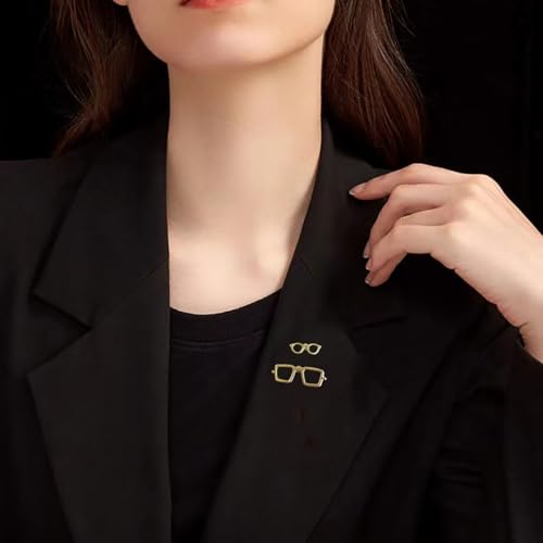 Image of 2pcs Cute Eyeglasses Frame Brooches for Women Unisex Golden Eyewear Shaped Lapel Pins Iniature Badge Dress Suit Collar Accessories Crafts Holiday Birthday Chic Jewelry