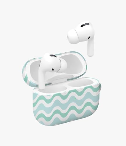 Image of Minty Waves Glossy Case Compatible with AirPods Pro 2, Cute Mint Green Wavy Swirl Protective Hard Cover with Keychain Loop, Aesthetic Retro Y2K Earbud Accessories for Women and Girls