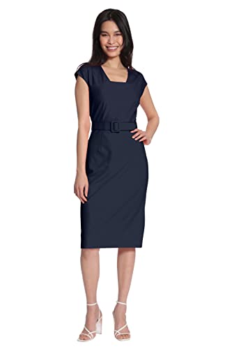 Maggy London Women's Square Neck Cap Sleeve Belted Dress with Pencil Skirt