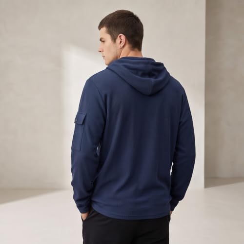 Henley Waffle Shirts for Men Hooded Hoodie Button Up Shirt Sweatshirt - image 2