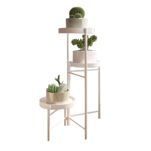 Cachpib Soporte para plantas de metal de 3 niveles, estante para plantas, estante para flores, para interior y exterior, plegable, con bandejas extraíbles para jardín, balcón, salón, color blanco