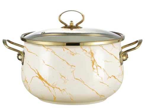 EVREFIN二重耳シチュー鍋、蓋付き家庭用ホーロースープ鍋、均一な熱伝導、耐腐食性、ガス、電気、IHクッキングヒーター、長期使用 (大理石模様 24cm)