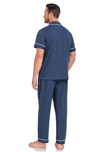 COLORFULLEAF 100% Cotton Mens Pajamas Set Short Sleeve Loungewear with Long Pants Button Down Sleepwear Soft Comfy Pjs3