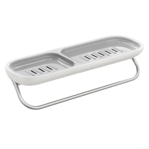 Soporte autoadhesivo para jabonera, jabonera montada en la pared con toallero, organizador de estante de baño sin taladro, diseño de doble capa con drenaje, aluminio ABS