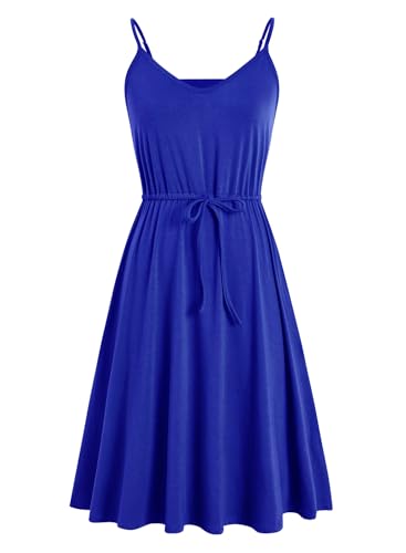 Image of BARASA Sundresses for Women Summer Sleeveless V Neck Spaghetti Strap A Line Wedding Guest Petite Dresses with Pockets D826