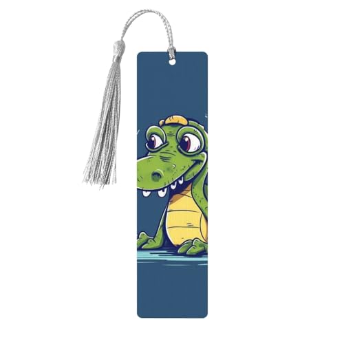 カートゥーン クロコダイル 木製 しおり 5個 ナチュラル バーチ ウッド しおり カラフル タッセル パーソナライズ 木製 吊り下げ タグ オーナメント DIY クラフト しおり 男性 女性 本好き向け