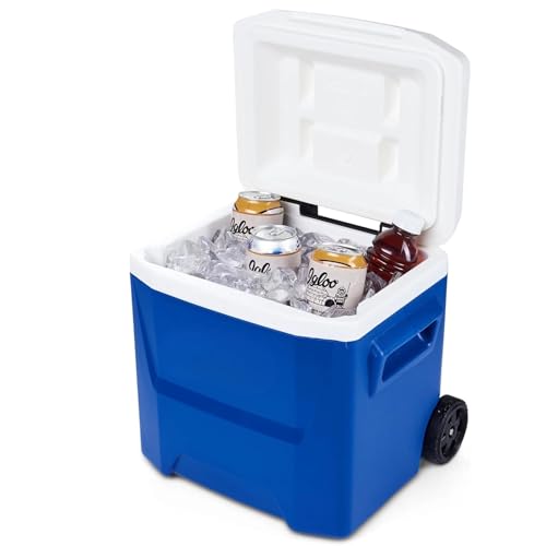 Image of Cooler Hard-Sided Ice Chest, Portable Insulated Cooler with Wheels, Telescoping Handle, Cool Riser Tech, Leak-Resistant