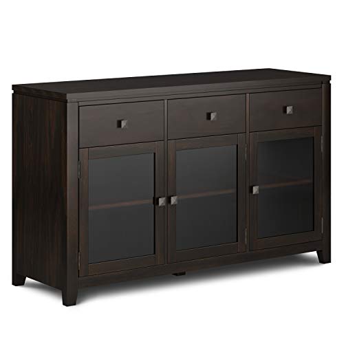 SIMPLIHOME Cosmopolitan Buffet - 54 inch Wide Solid Wood 2-Door Sideboard Buffet in Mahogany, Contemporary Storage Cabinet for Dining Room or Kitchen with Adjustable Shelves and Drawers