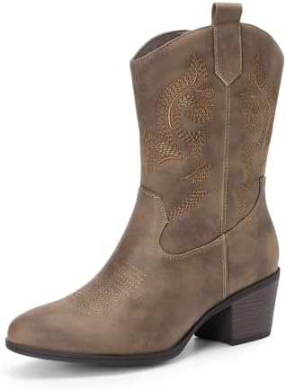 DREAM PAIRS Cowboy Boots for Women, Mid Calf Cowgirl Boots with E...