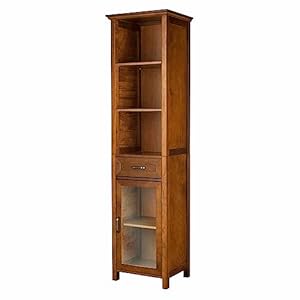 Teamson Home Avery Wooden Bathroom Linen Tower Cabinet with 1 Drawer 3 Adjustable Interior Shelves and 6 Storage Spaces, Oiled Oak