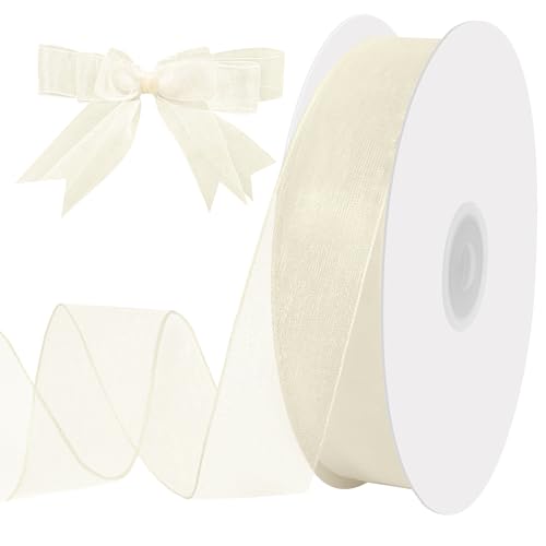 woric 60 Yards Organza Sheer Ribbon 1 Inch Ivory Ribbon for DIY Crafts Wedding Invitation Gift Wrapping Party Decorations
