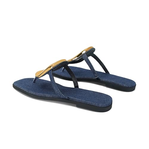 Image of Wnshonzy Flip-Flops for Women Thong Sandals Flat Slip on Slides Beach Comfort Open Square Toe Ladies Slipper Dressy Metal Hardware Decoration Summer Shoes Casual Fashion