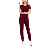 Damen 2-Teiliges Kasacks Set Medizinische Uniform Outfits mit Kasack und Hose Pflege Berufsbekleidung V-Ausschnitt Schlupfkasack+Schlupfhose Pflegeuniform Set Laborkittel Einfarbig Arbeitsuniform