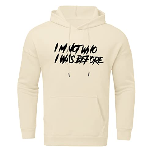 Mens Autumn And Winter Fashion Casual Loose Plus Size Hooded Pullover Sweater Mens Hoodie Sweatshirts Pullover Beige #TOP2