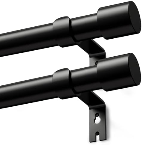 Schwarz Gardinenstange Vorhangstange Ausziehbar Curtain Rod Gardinenstangen für Fenster Outdoor (Schwarz Matt, 76 to 152 cm, A2, 2Pcs)
