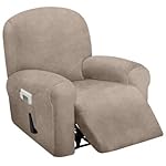 ULTICOR 4-Piece, 1 Seat Recliner Cover, Velvet Stretch Reclining Chair Covers for 1 Cushion Reclining Sofa, Single Seat Recliner Couch Cover, Thick, Very Soft, Machine Washable (Taupe)