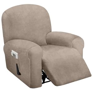ULTICOR 4-Piece, 1 Seat Recliner Cover, Velvet Stretch Reclining Chair Covers for 1 Cushion Reclining Sofa, Single Seat Recliner Couch Cover, Thick, Very Soft, Machine Washable (Taupe)