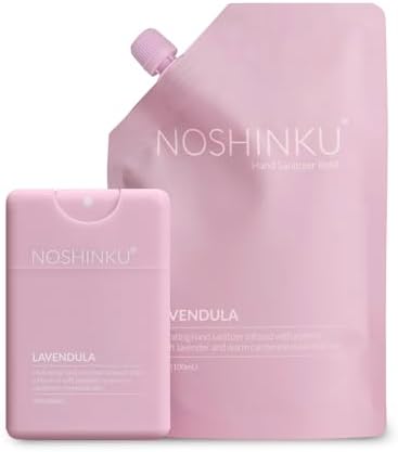 Noshinku Lavender Pocket Hand Sanitizer Refill Kit: Refill Pouch + Sprayer Bundle | Organic Antibacterial Sanitizing Mist with Moisturizing Oils | FDA Registered | 70% Sugarcane Derived Alcohol