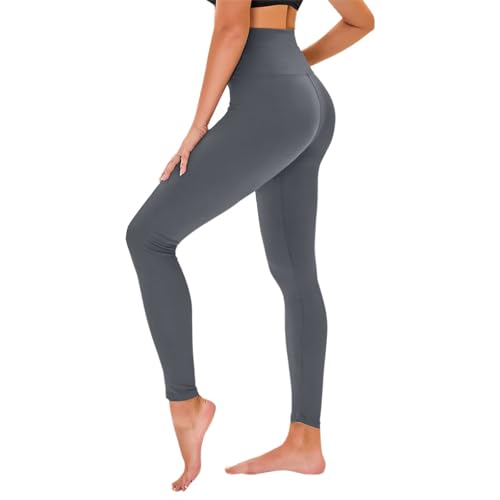 TNNZEET High Waist Leggings Damen Elastische Leggins Weiche Sporthose für Sport Gym,Dunkelgrau,L-XL