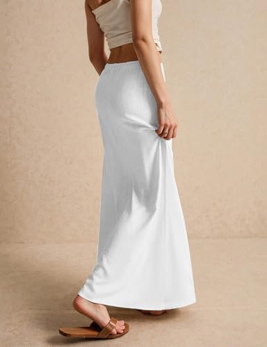 Kinghua Linen Skirts for Women Spring Summer Trendy A Linen Beach Elastic High Waisted Drawstring Casual Flowy Maxi Skirt3