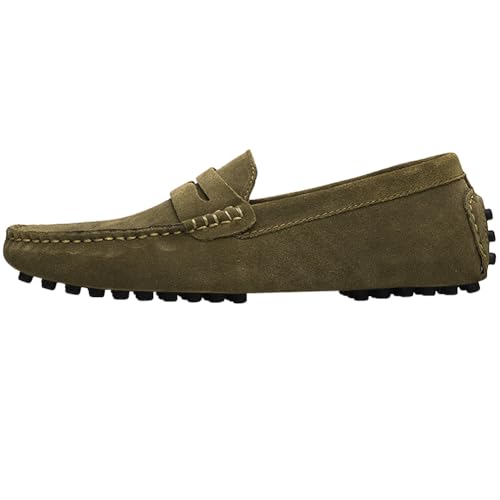 Image of ANUFER Men's Suede Leather Penny Loafers Comfort Driving Shoes Moccasin Slippers