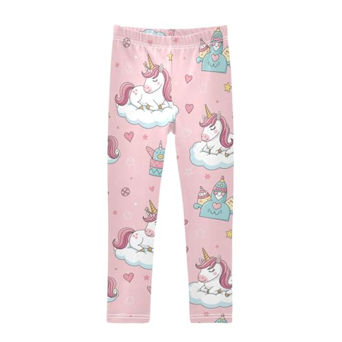 J JOYSAY Cartoon Unicorn Hearts Pink Girls Leggings Soft Comfortable Stretchy Kids Toddler Leggings Size 4-10T