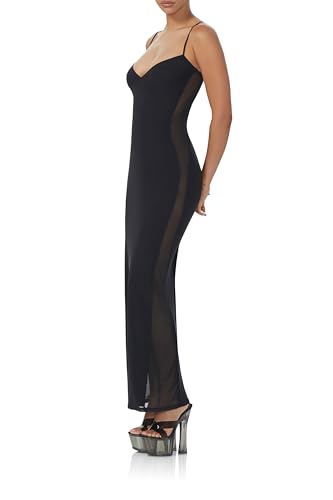 Women's Alyson Sleeveless Illusion Mesh Maxi Bodycon Dress with Adjustable Spaghetti Straps3