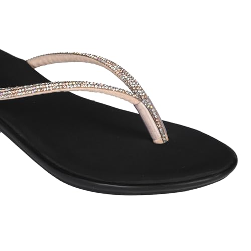 Image of Feel it Women Casual One Toe Flats Sandal, Women's Flat Slip on Embellished Ethnic Sandals Slippers for Party & Wedding