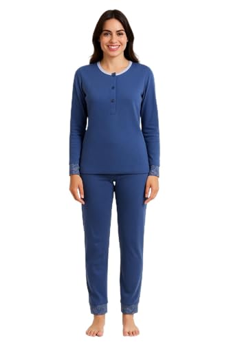 Il Granchio Pigiama Donna Lungo in Caldo Cotone GP6103 (IT, Testo, L, Regular, Regular, Standard, Bluette)