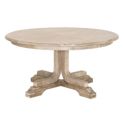 Starlight Canyon Home Gray Round Extension Dining Table 60 Inches, Acacia Wood Veneer with Metal Glide, Solid Wood Base, Removable Leaf Converts to Oval