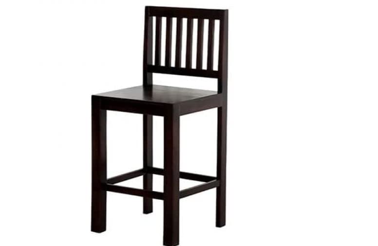Image of Solid Sheesham Wood Bar Chair for Kitchen Island & Breakfast Counter | High Back Wooden Bar Stool with Cushioned Seat | Rustic Walnut Finish | Home Bar & Dining Counter Chair (Style 7)