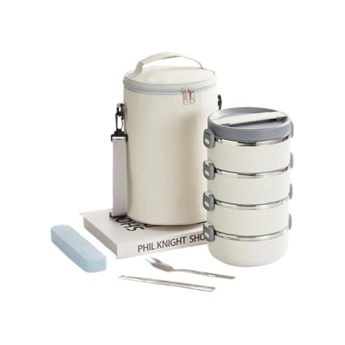 CYWOPVEQお弁当箱 保温ランチジャー 四段おべんとう箱 弁当バッグ付き お箸とスプーン付き 真空断熱 こども 大人 女性 男性兼用 通勤 通学 アウトドア用 保温袋 食器を送る (グレー)