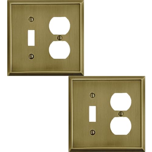 OKAWYC Toggle/Duplex Light Switch Cover Aria Metal Wall Plate, 2-Pack Antique Brass 2 Gang, for Light Switch Cover Outlet Cover Decorative Wallplate, Durable