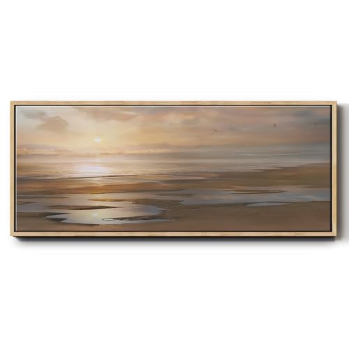 Renditions Gallery Floater Frame Nature Artwork for Home Golden Hour Approaching Dusk Abstract Prints for Bedroom Kitchen Office Decor - 20"x50" Natural Frame LT619