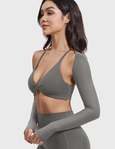 Image of YEOREO Women Crop Top Long Sleeve Bolero Open Front Workout Cropped Shirts Sports Shrug