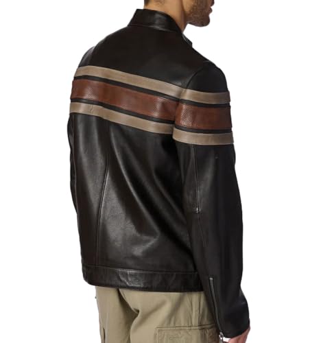 Image of Crafter Men's Classic Elite Vintage Style Cafe Racer Retro Motorcycle Distressed Biker Zip Up Genuine Leather Jackets For Men
