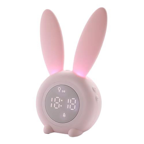 Abaodam 萌ウサギ耳ナイトライト付き小型デスクトップ目覚まし時計 充電式 磁掛け対応 ピンク 用静音スヌーズ機能付き寝室飾り