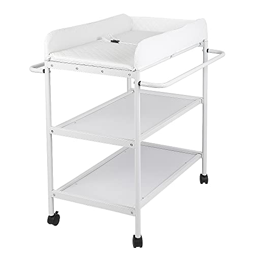 Table à Langer Pliante 0-36 Mois, avec Panier de Rangement à Côté Structure en Fer Charge Max 25KG pour Nouveaux-Nés Design Ergonomique, Rangement, 84 * 72 * 90cm (Blanc)