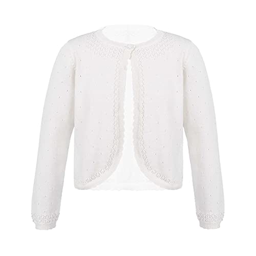 FEESHOW Little Girls Long Sleeves Floral Lace Bolero Shrug Sweatshirt Flower Dress Cover Up Cotton Cardigan