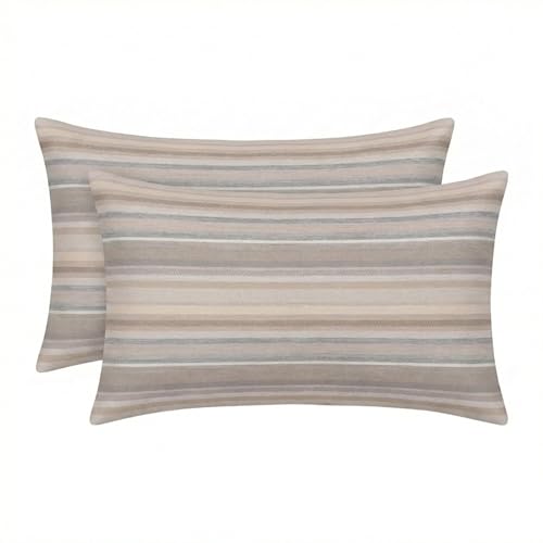 RSH DECOR: Sunbrella Lumbar Throw Pillows Set of 2 | 20" x 12" | Water and Fade-Resistant Performance Fabric | Outdoor Pillow Covers with Down-Alternative Inserts | Made in USA (Atwell Champagne)