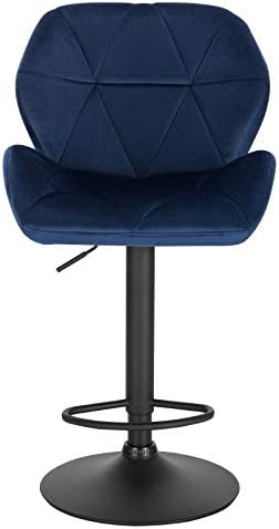 WOLTU Bar Stools Blue Bar Chairs Breakfast High Dining Stools for Kitchen Island Counter Bar Stools Set of 2 pcs Velvet Exterior/Adjustable Swivel Gas Lift/Steel Footrest & Base in Black