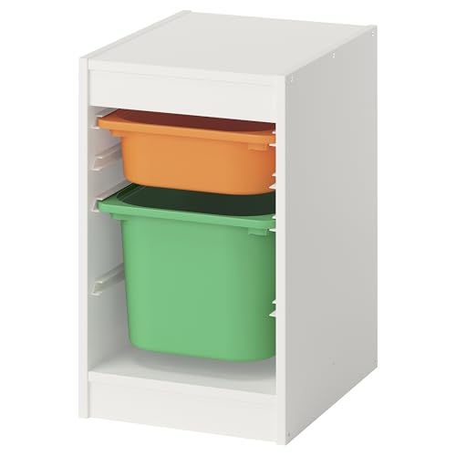 Meuble TROFAST avec boîtes vert vif et orange clair modulables