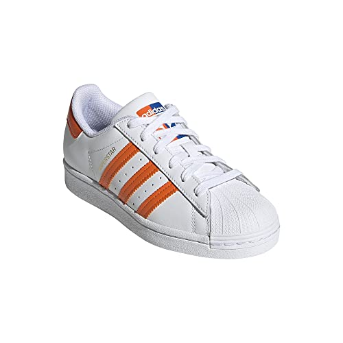 adidas Originals unisex child Superstar Sneaker, White/Blue/Gold Metallic, 7 Big Kid US2