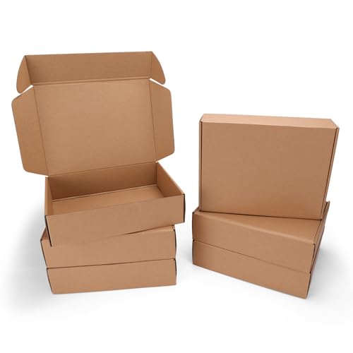 HORLIMER 30,5x22,9x7,7 cm Cajas de Carton con Tapa para Envios de Paquete, 6 Pack, Cajitas de Papel Kraft para Regalo o Embalaje, Marrón